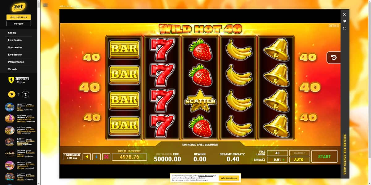 Slot-Spiele bei Zet Casino