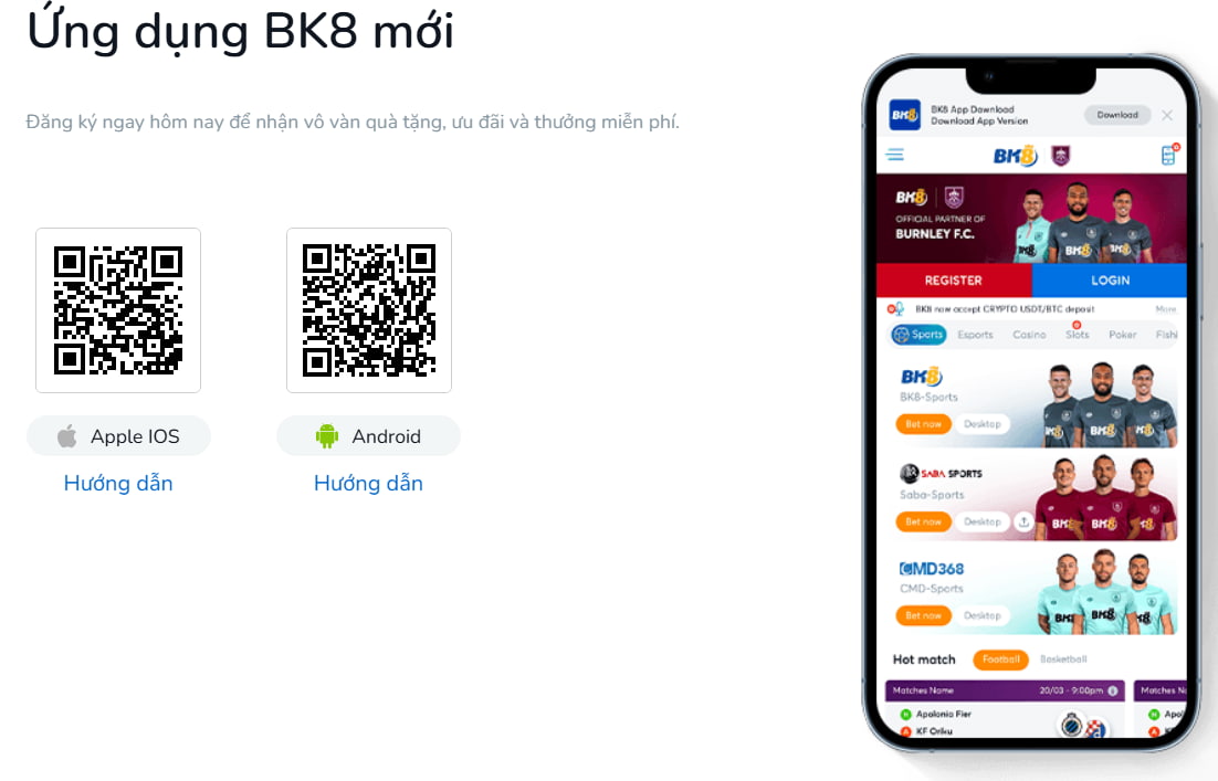 Tải và cài đặt App cá cược bóng đá BK8 cho Android và iOS