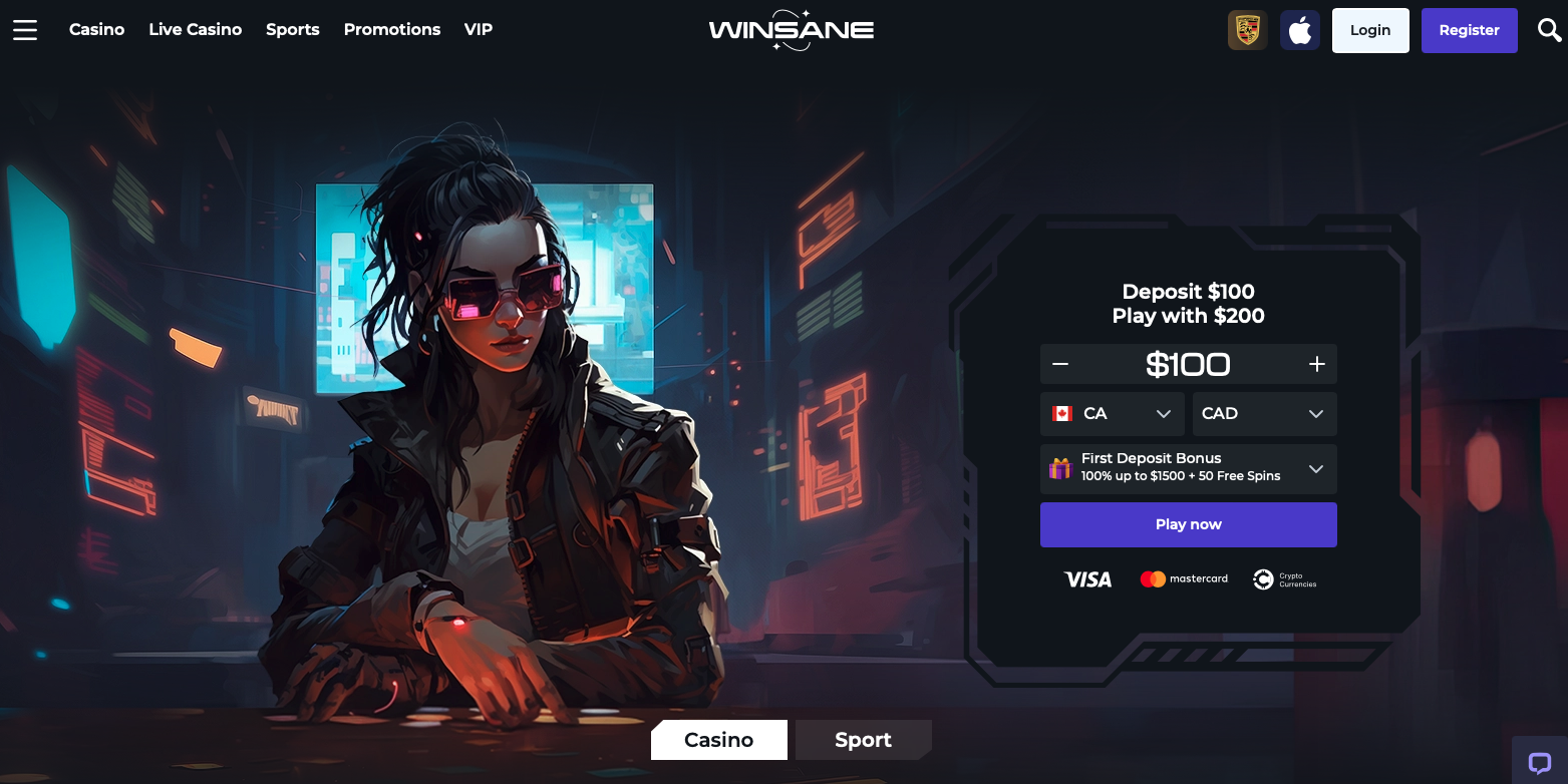 Winsane casino homepage