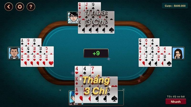 Game bài mậu Binh dựa vào liên kết bài để xác định thắng thua các chi