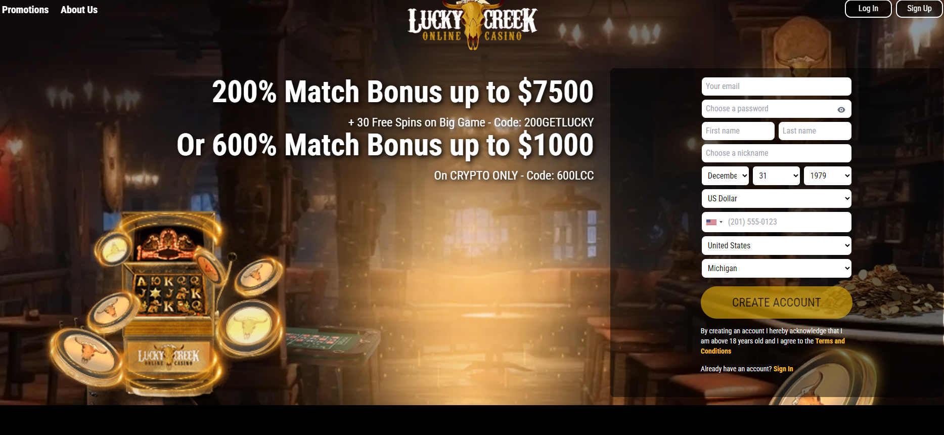 LuckyCreek Casino $7500 Welcome Bonus