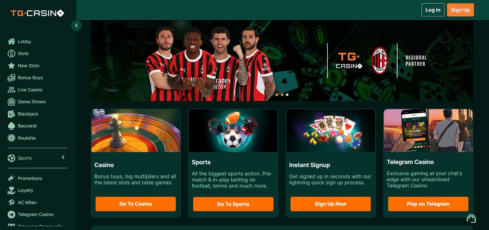 Jogos e cassino online - TG Casino homepage